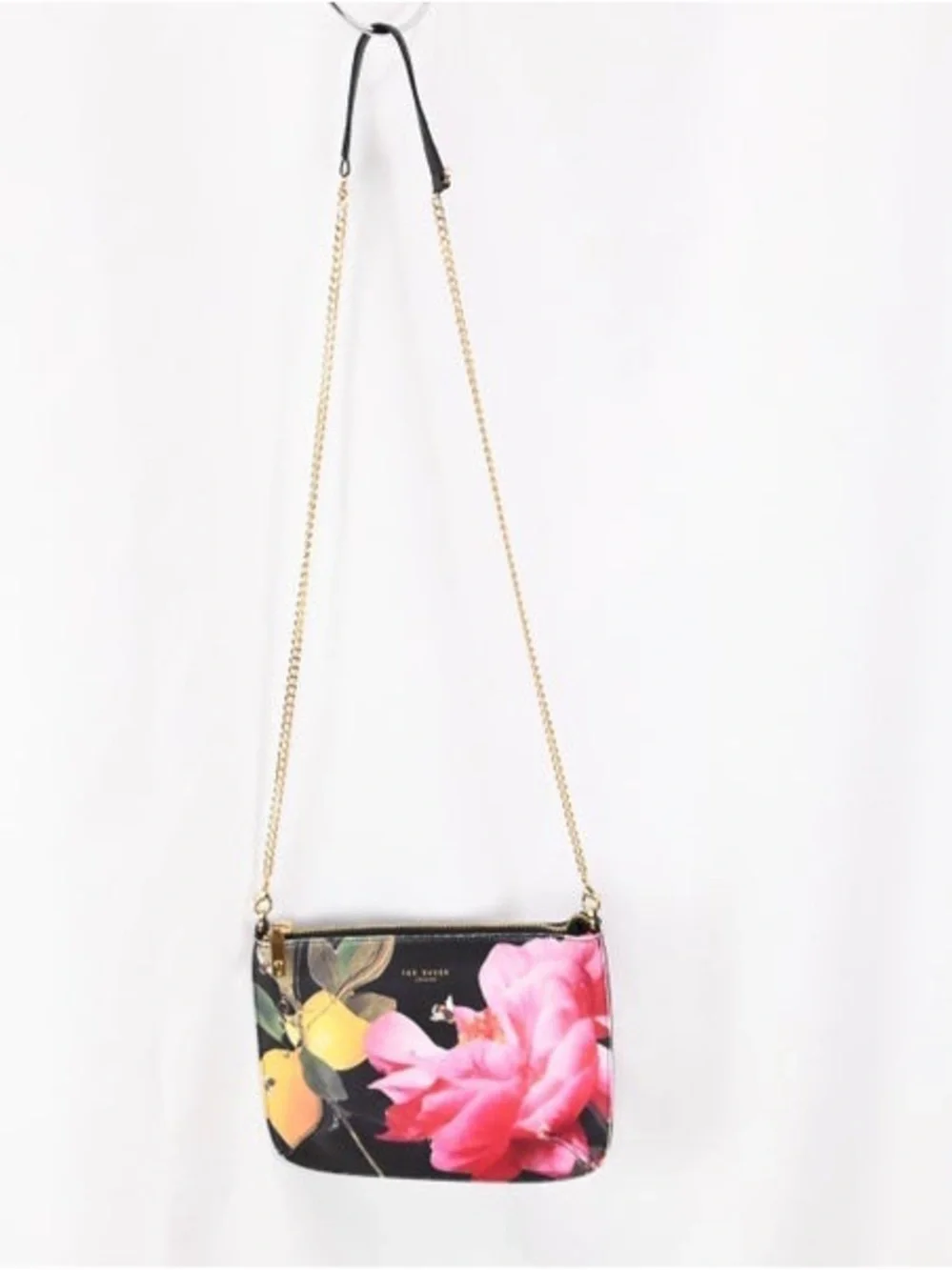 Ted Baker London Black Crossbody with Pink Floral and Yellow Fruit Design